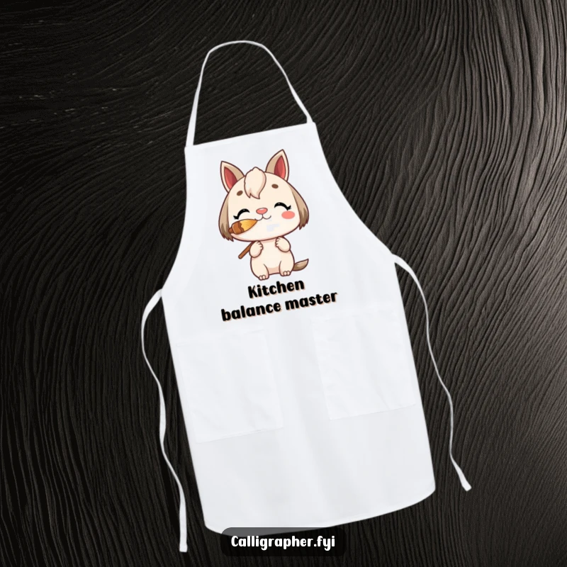 Funny Apron with a charming character balancing a paintbrush on its nose, perfect for artists needing focus and protection.