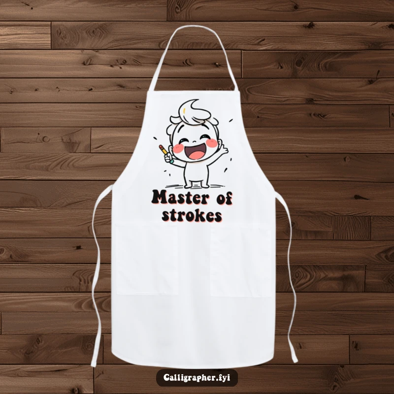 Funny apron featuring a smiling character excitedly sketching with bold, artistic strokes, perfect for mess-prone creators.