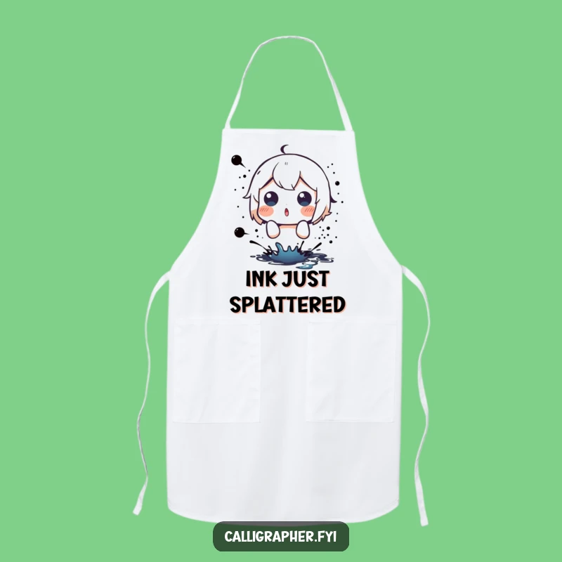 Funny Splatter Apron: Cute Character Shocked by Ink, Kitchen Mess Gift