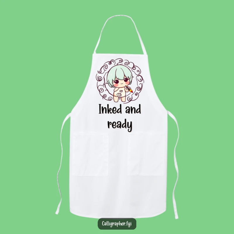Funny Calligraphy Chef Apron: Cute Artist Character Kitchen Fun