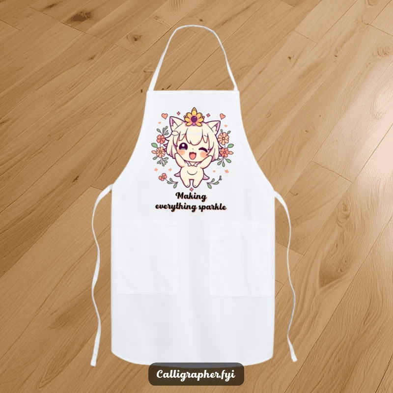 Funny Apron featuring a cute character joyfully decorating with colorful flourishes, perfect for adding artistic fun to cooking or crafting.