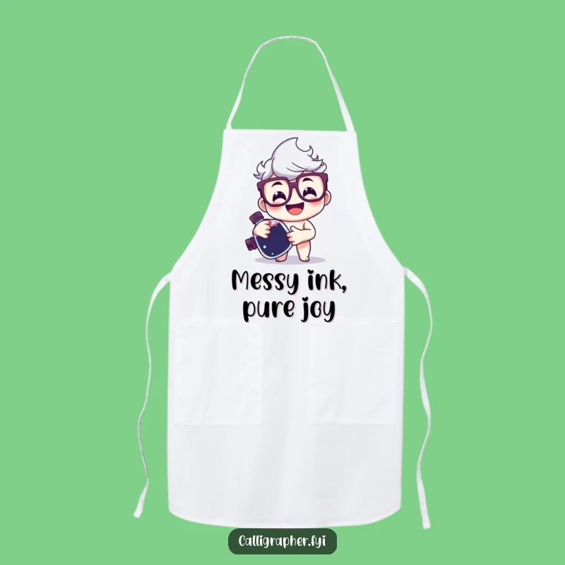 Funny Scribe's Apron - Happy Character with Ink, Protect Your Clothes with Literary Humor
