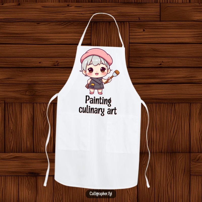 Funny apron depicting a cute character in a beret, proudly holding a paintbrush, ready to protect clothes during artistic endeavors.