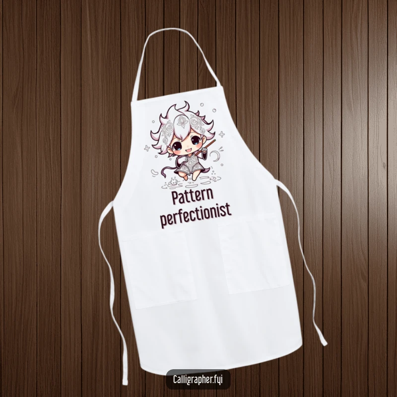 Funny apron showing an energetic character swiftly drawing detailed and intricate patterns, perfect for focused creative tasks.