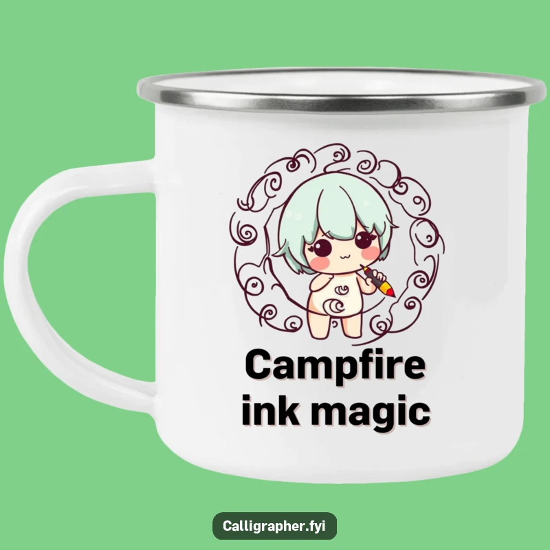 Funny Calligraphy Camping Mug: Cute Artist Character Outdoor Art Fun