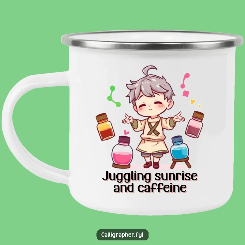 Funny Artist Juggling Camping Mug: Outdoorsy Colorful Bottles, Funny Gift