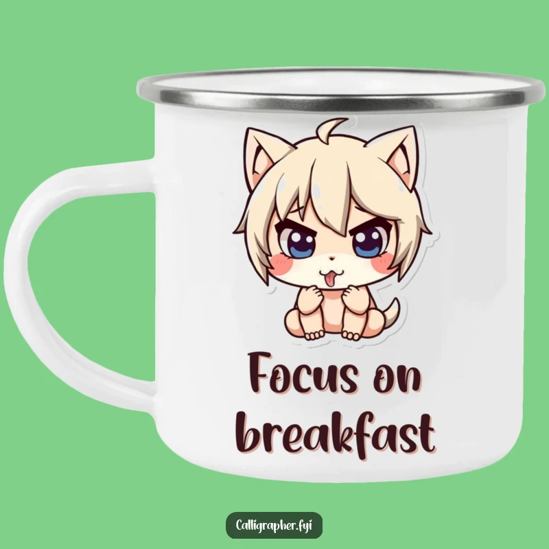 Funny Concentration Camping Mug: Cute Character Tongue Out, Outdoor Focus Gift