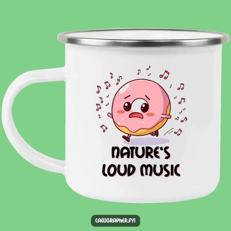 Funny Donut Music Escape Camping Mug: Bewildered Treat, Trail Tunes, Hilarious Gift!