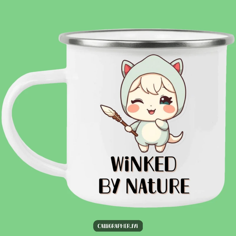 Funny Quill Camping Mug: Cute Character Winking Delight Outdoor