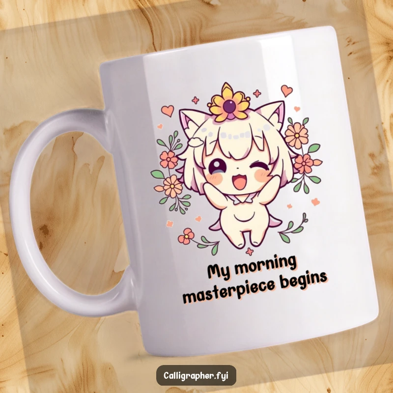 Funny Mug featuring a cute character enthusiastically decorating with colorful flourishes, spreading joy and artistic cheer.