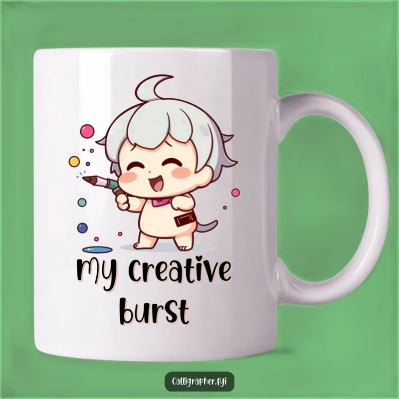 Funny Kawaii Pen Mug: Enthusiastic Ink Spray, Creative Character, Perfect Gift