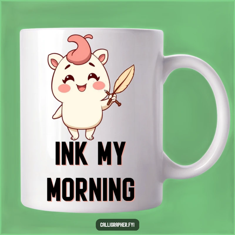 Funny Quill Pen Mug: Cheerful Scribe Character, Perfect Writing Gift