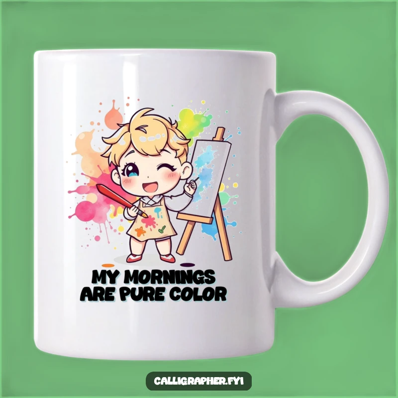 Funny Artist Splatter Mug: Cheerful Character Artist Creating Colorful Art, Perfect Funny Gift Idea
