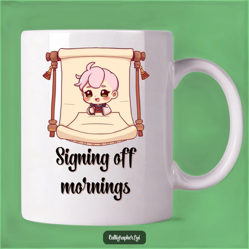Funny Signing Character Scroll Mug: A Hilarious Gift for Theatrical Souls!