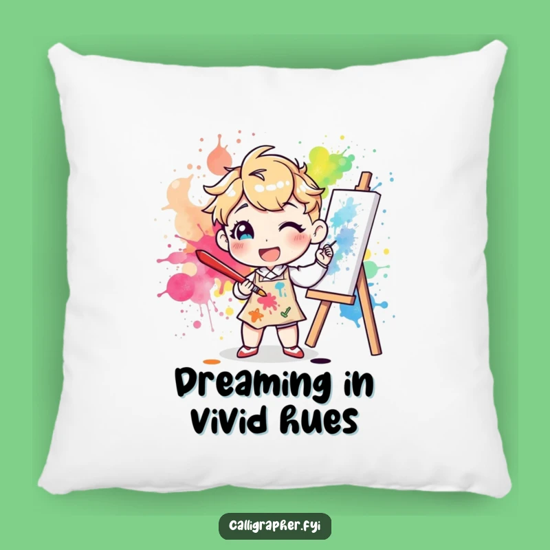 Funny Artist Splatter Pillow: Cozy Character Artist Making Colorful Art, Perfect Funny Gift