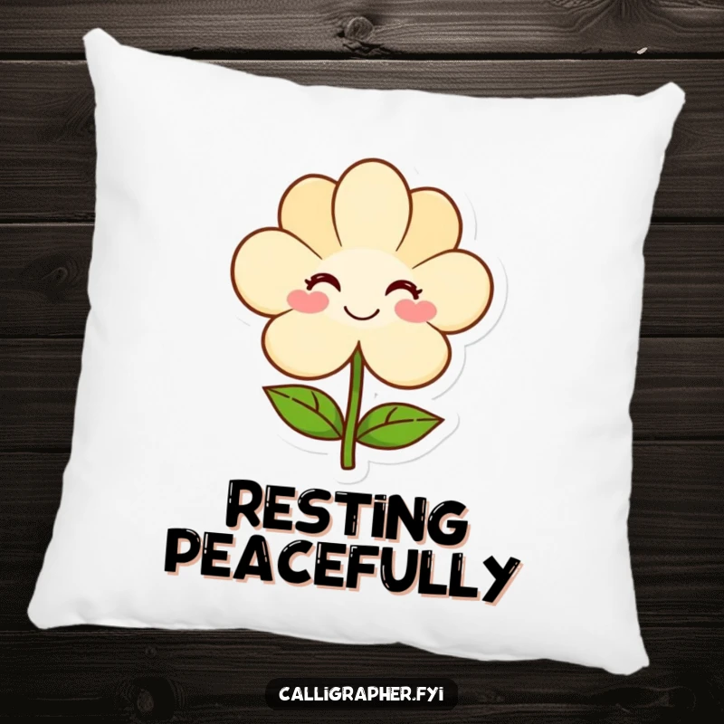 Funny pillow showing a kind artist presenting a simple flower drawing, adding artistic charm and a warm, humorous touch to any room.