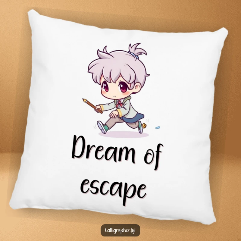 Funny pillow showing an artist chasing a tiny, mischievous brush, adding a touch of playful artistic humor and comfort to any space.