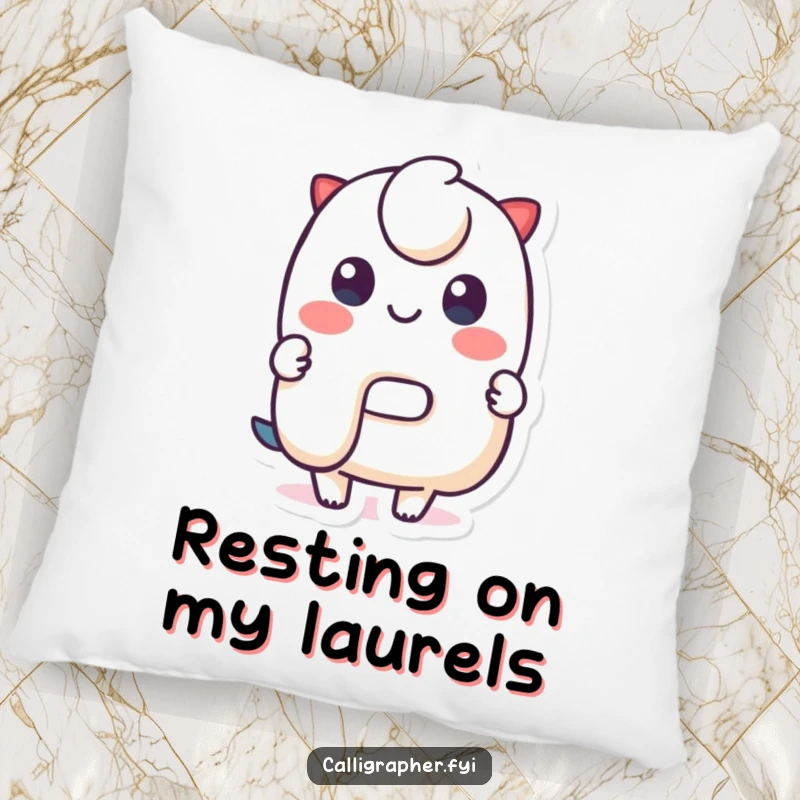 Funny Pillow: A cute character beams while showcasing a perfectly formed stylized letter, offering comfort and a cheerful, artistic touch.