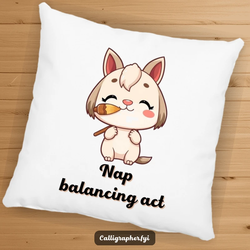 Funny Pillow featuring a charming character perfectly balancing a paintbrush on its nose, offering comfort and artistic inspiration.