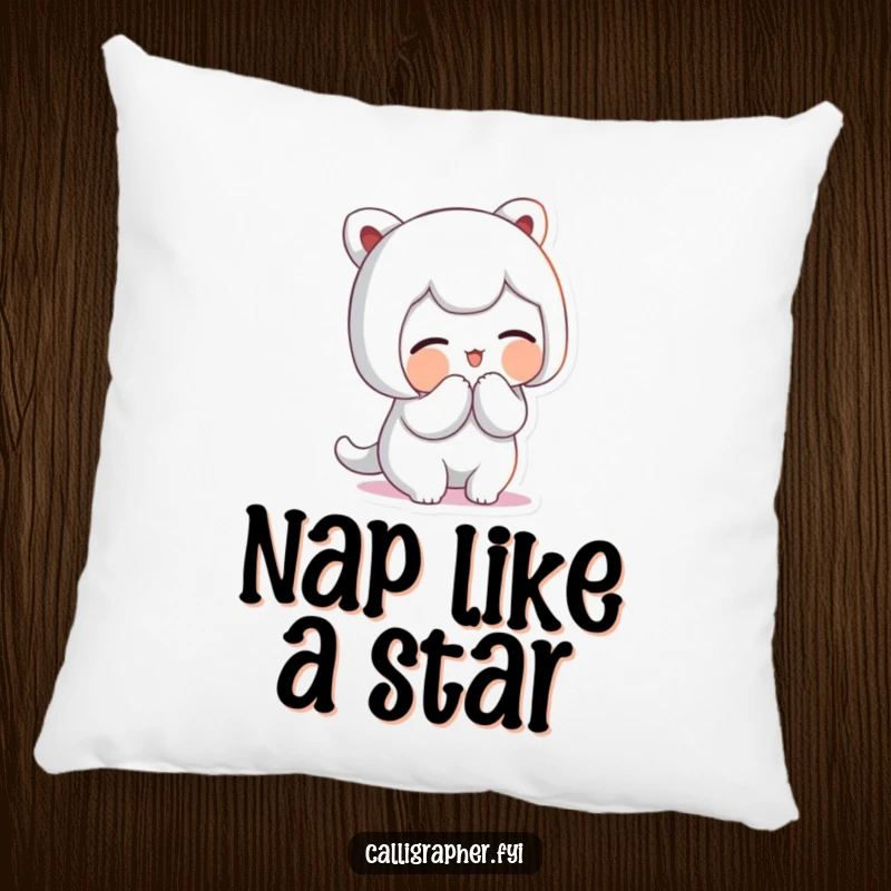 Funny Pillow: Cute character bowing with artistic flourish and a proud smile, adding comfort and a touch of whimsical art.