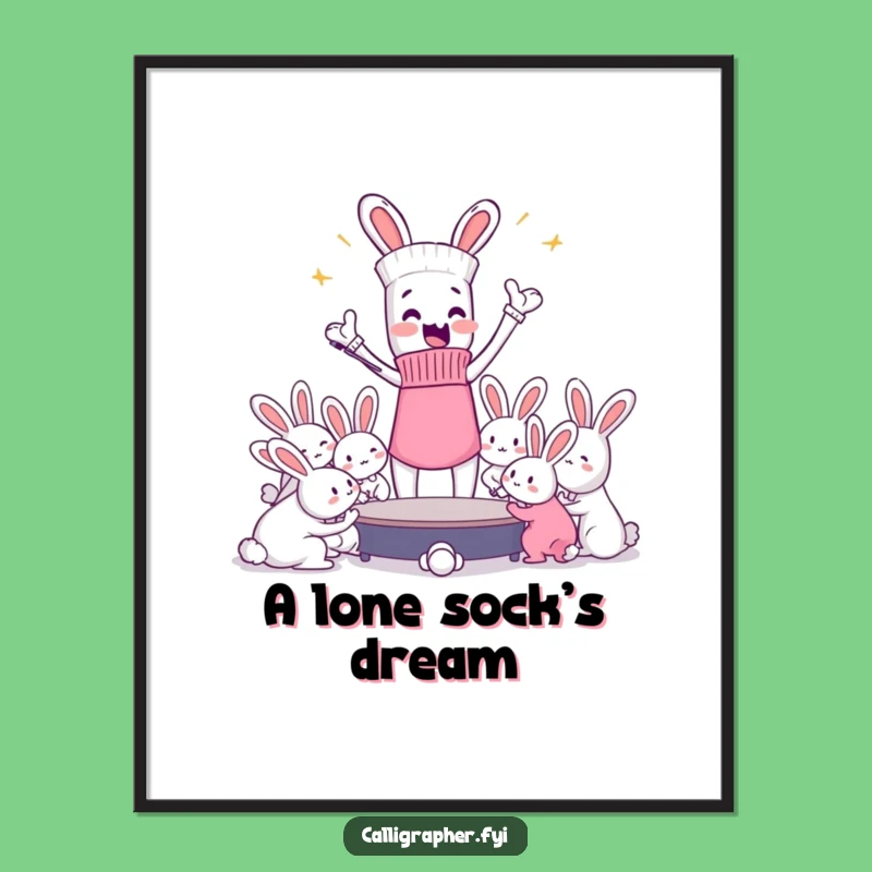 Funny Sock Dust Bunny Conductor Digital Print: Animated Art, Humorous Decor, Gift!