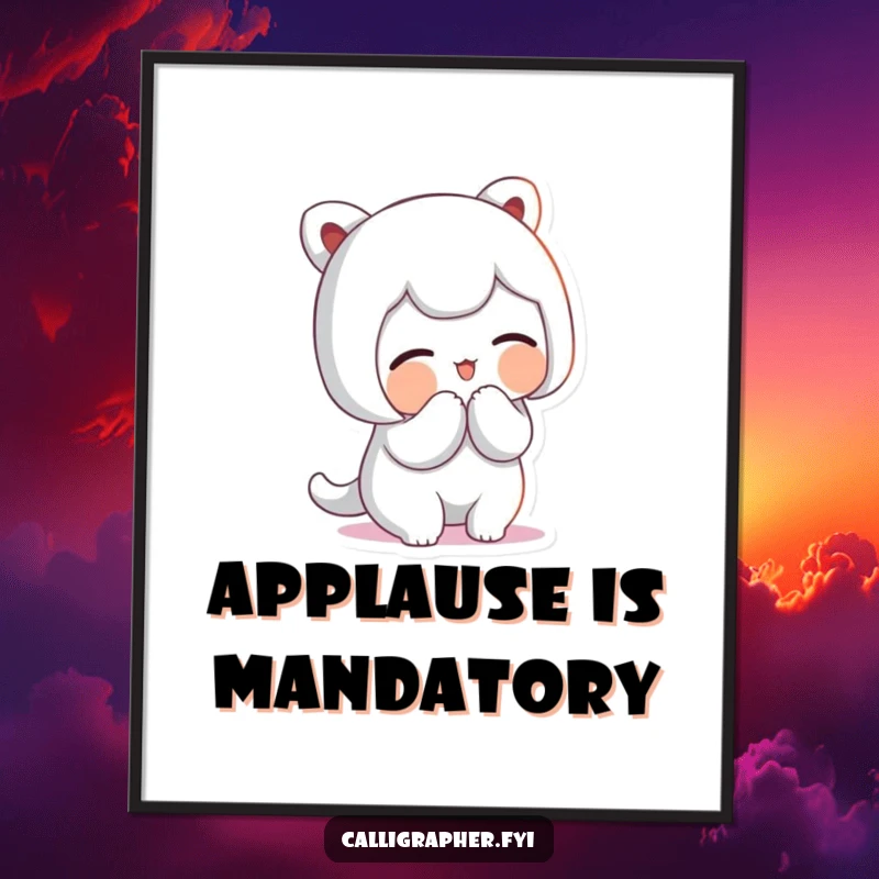 Funny Digital Art Print: A cute character bowing with artistic flourish and a proud smile, a delightful piece of digital art.