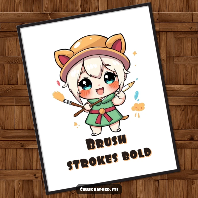 Funny digital art print of a stylized character enthusiastically painting with a large brush, a vibrant and humorous piece for any space.