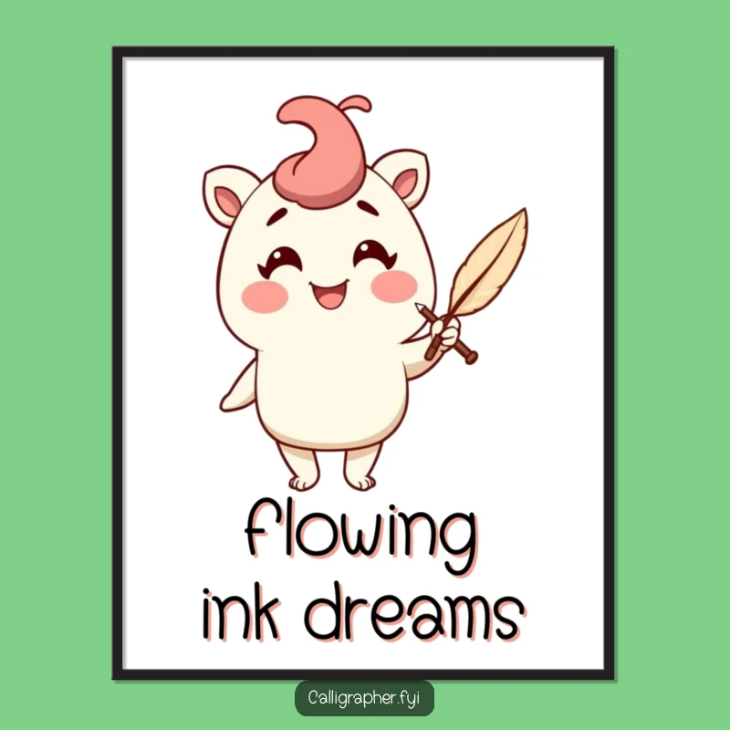 Funny Digital Art: Quill Pen Scribe Character, Instant Literary Decor