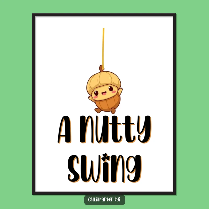 Funny Acorn Spaghetti Swing Digital Print: Nutty Art, Humorous Decor, Gift!