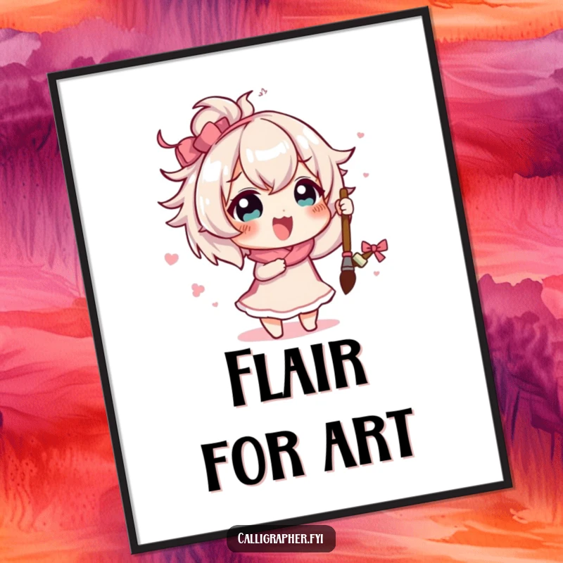 Funny cute character enthusiastically painting a grand flourish with a brush, ideal for downloadable humorous art.