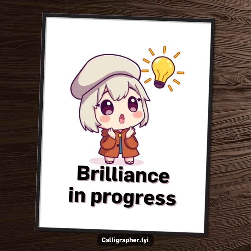 Funny Digital Art Print of a surprised character in a beret reacting to a sudden, brilliant artistic idea with wide-eyed wonder.