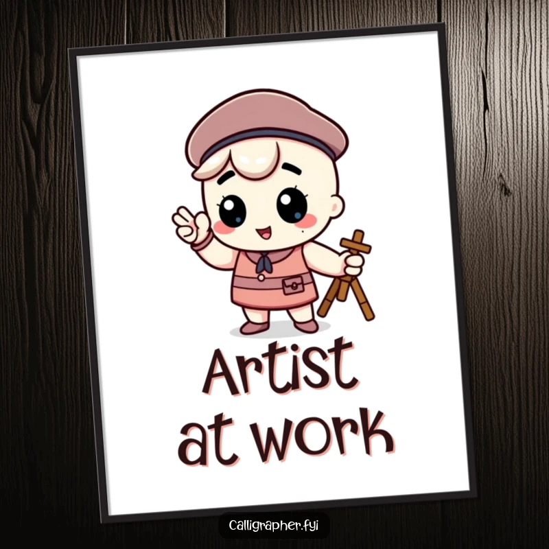 Funny kawaii character wearing a beret and posing confidently as an artist, available as a downloadable art print.