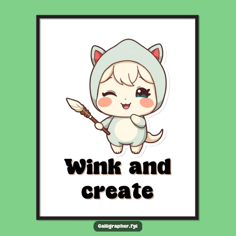 Funny Quill Art Print: Cute Character Winking Delight Digital Decor