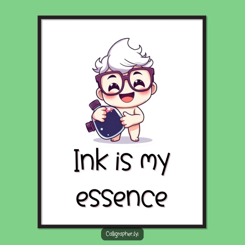 Funny Ink Bottle Digital Art Print - Happy Character's Inspiration, Instant Literary Wall Decor