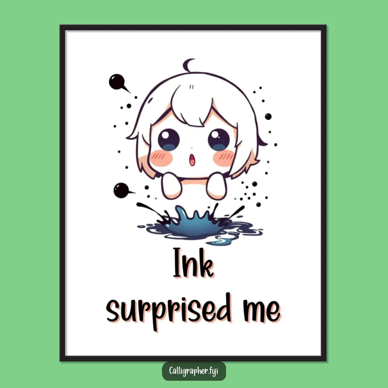 Funny Ink Splatter Digital Art: Cute Character Surprise, Shocked Reaction Gift