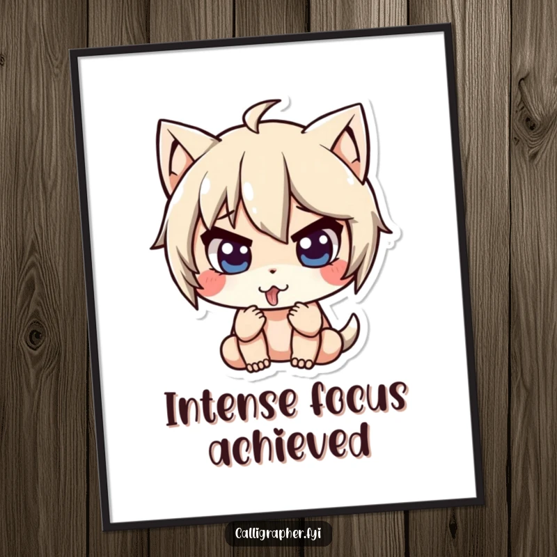 Funny digital art of a cute character intensely concentrating, tongue slightly out, symbolizing deep thought and focus.