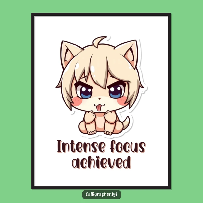 Funny Concentration Digital Art: Cute Character Tongue Out, Intense Focus Wall Decor Gift