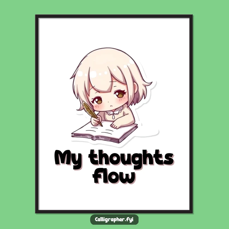 Funny Quill Writing Digital Art: Cute Character's Storytelling Art Funny Gift