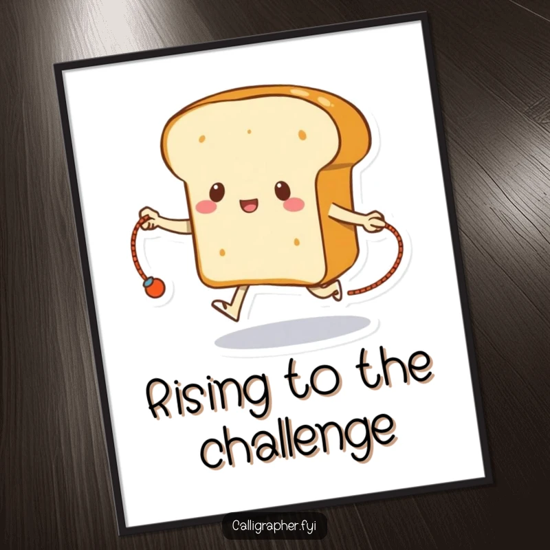 Funny digital art print of a loaf of bread skipping rope with its crust, perfect for humorous wall decor.