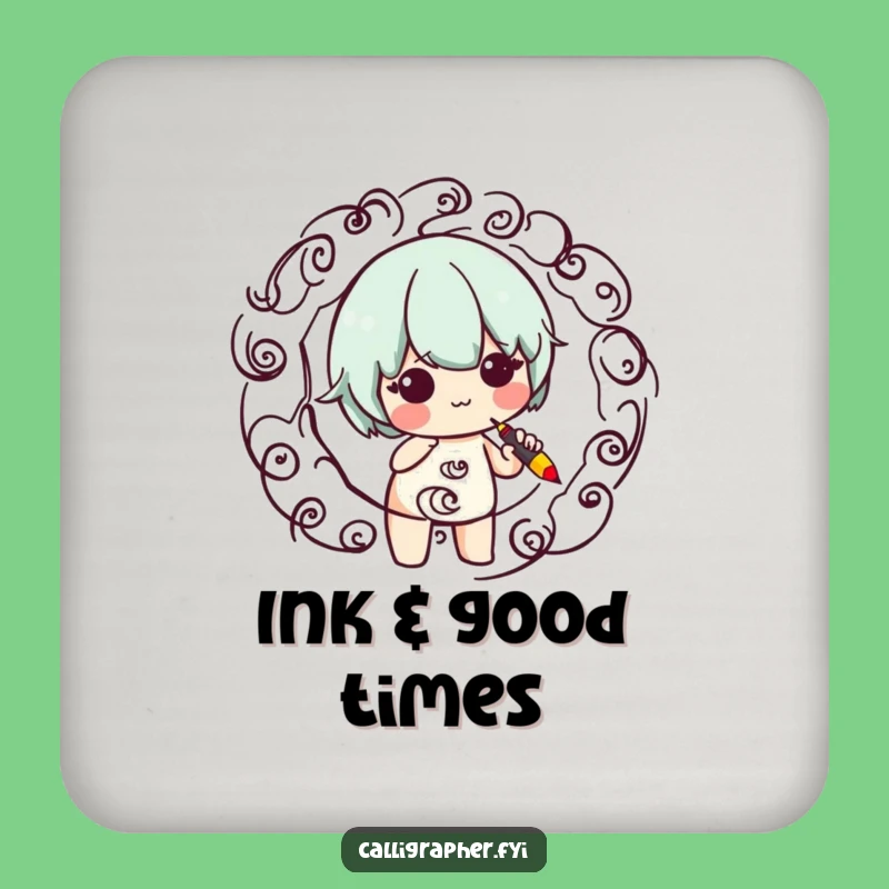 Funny Calligraphy Coaster: Cute Character Swirling Pen Table Art