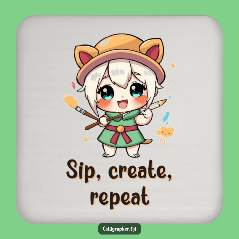 Funny Coaster Set: Exuberant Painter Character, Artistic Home Decor Gift