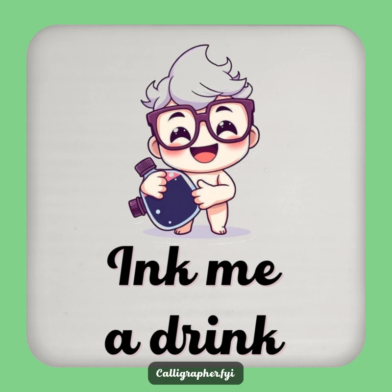 Funny Ink Bottle Coaster - Happy Character's Desk Protector, Add Literary Flair to Your Space