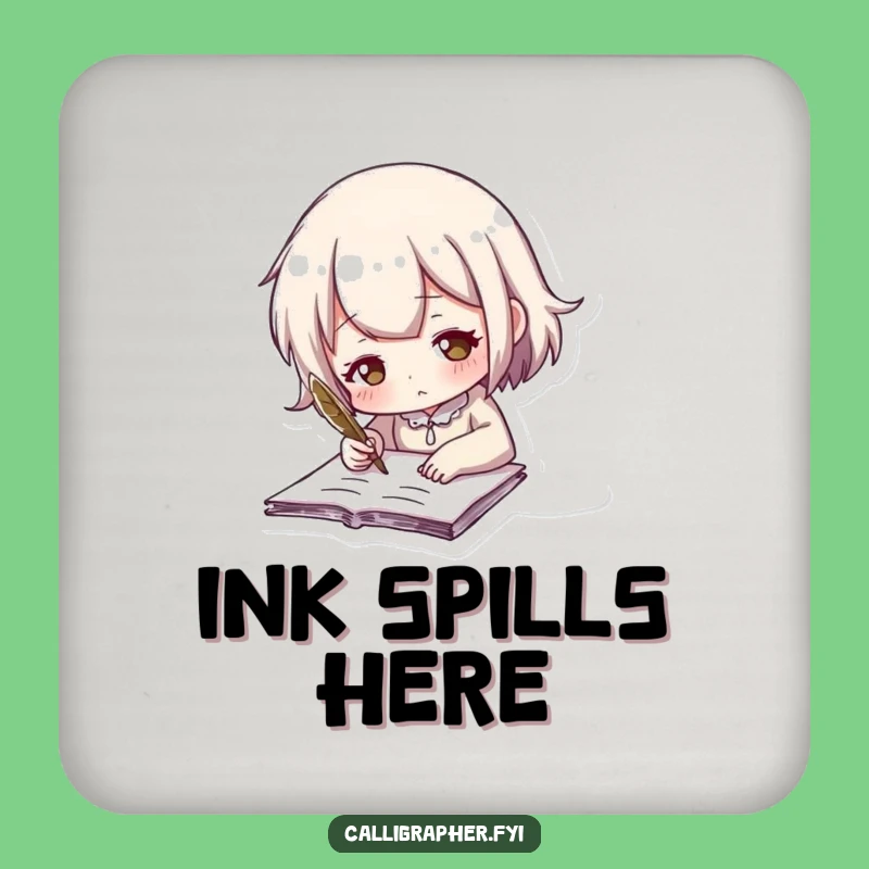 Funny Quill Writing Coaster: Cute Character's Drink Protection Funny Gift