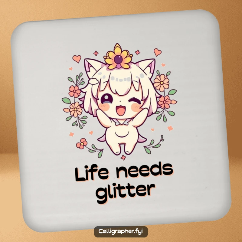 Funny Drink Coaster featuring a cute character decorating with tiny flourishes, adding a touch of artistic charm to any table setting.