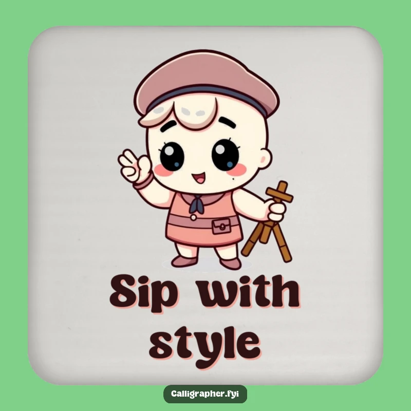 Funny Kawaii Artist Coaster - Proud Beret Pose Drink Protector