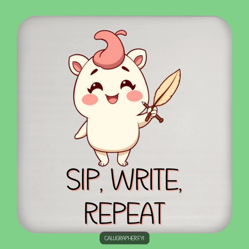 Funny Coaster Set: Quill Pen Scribe Character, Literary Home Decor