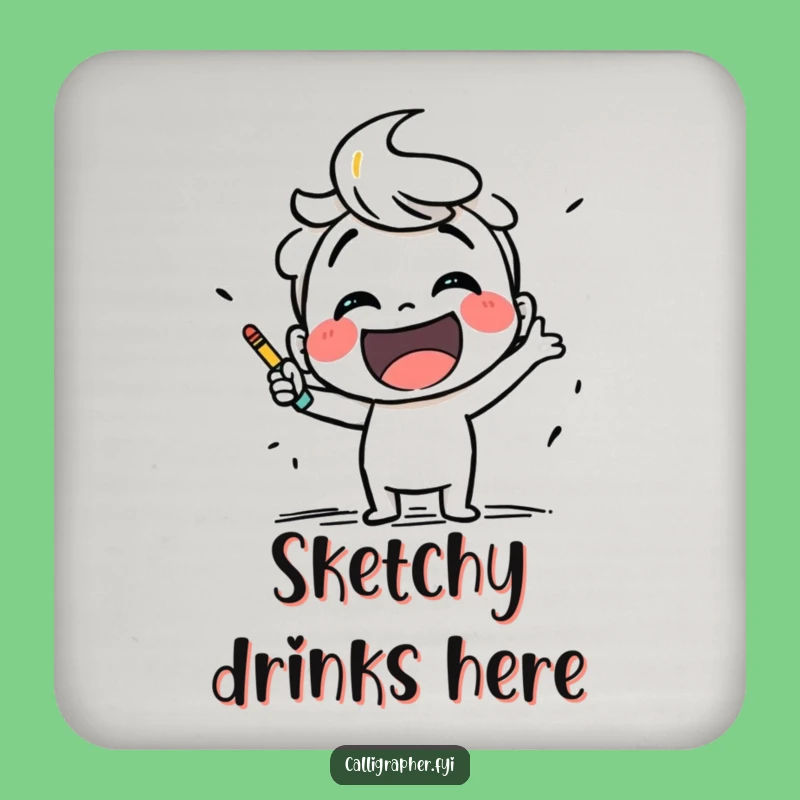 Funny Sketching Coaster: Smiling Artist's Bold Strokes Funny Gift