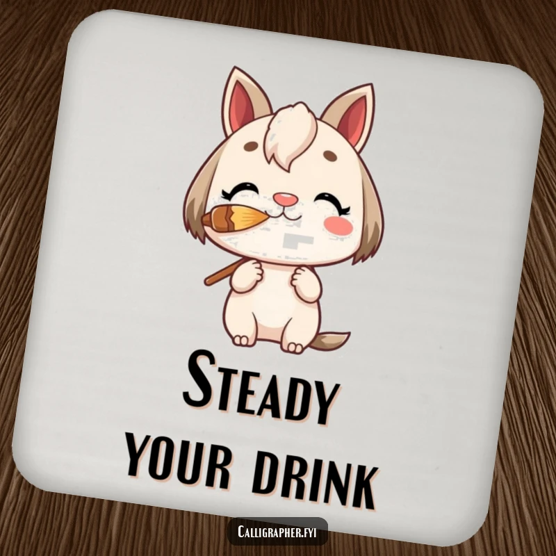 Funny Drink Coaster with a charming character balancing a paintbrush on its nose, adding artistic precision to table settings.