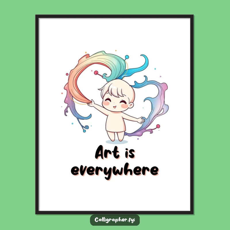 Funny Ink Swirl Poster: Cute Character Creates Art, Perfect Wall Decor Gift!