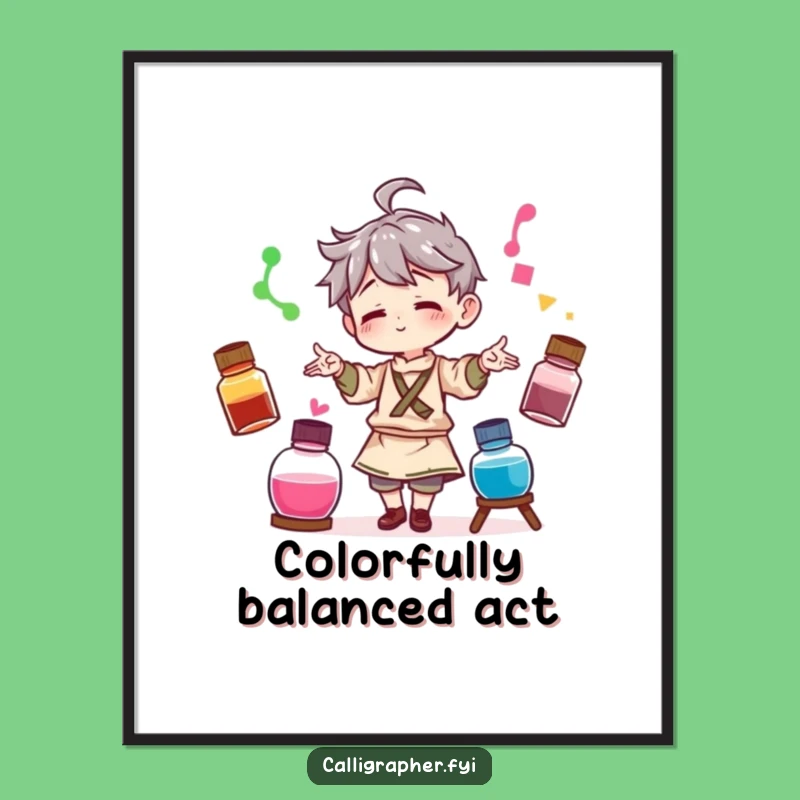 Funny Artist Juggling Poster: Colorful Ink Bottles, Unique Funny Gift